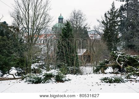 Topolcianky Castle With Snowy Park In Winter