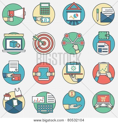 Outline Set Of Modern Vector Icons And Symbols Of Business Management Or Analytics And E-commerce Th