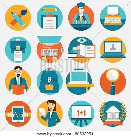 Set Of Flat Education Icons For Design