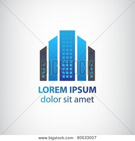 vector blue vertical abstract office building logo, apartment icon