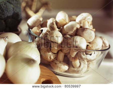 Mushrooms In Glass Bowl