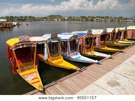 Shikara Boats On Dal Lake With Houseboats