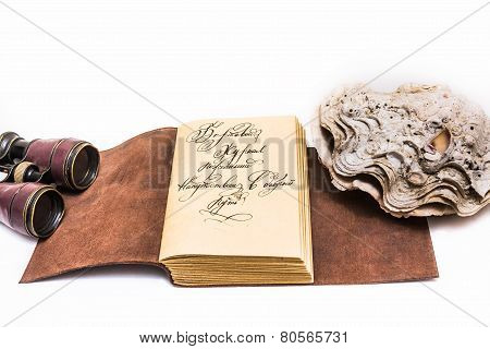 Opened old leather book