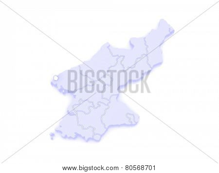 Map of Sinuiju. North Korea. 3d