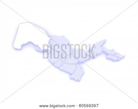 Map of Karakalpakstan. Uzbekistan. 3d