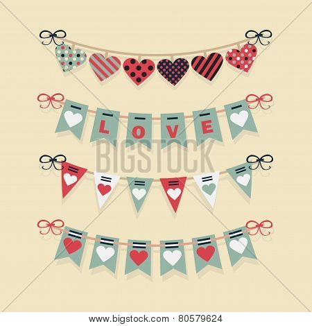 Love buntings and festive garlands decoration set