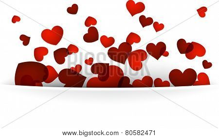 Love background with red hearts. Valentine's greeting card. Vector illustration. 