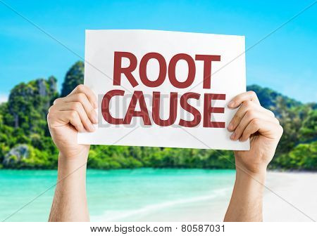 Root Cause card with a beach on background