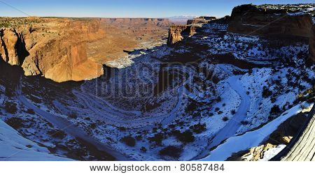 Panoramic View Of The Shafer Canyon In Canyonlands National Park, Utah In Winter
