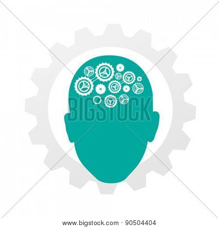 Cog and wheel against silhouette of head