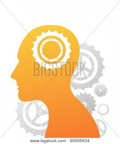 Cog and wheel against silhouette of head