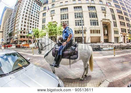 Policeman On Horse Checks Correct Parking