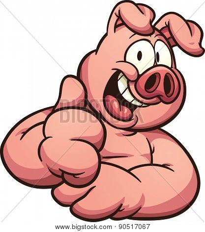 Cartoon pig with thumb up. Vector clip art illustration with simple gradients. All in a single layer.