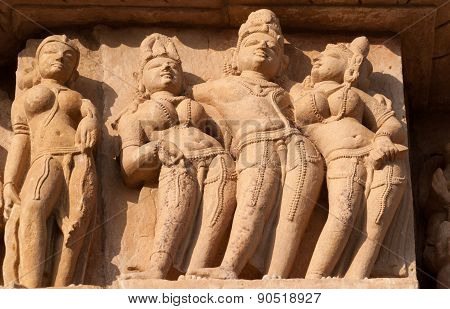 Stone Carved Erotic Sculptures On Jaintemples. Khajuraho