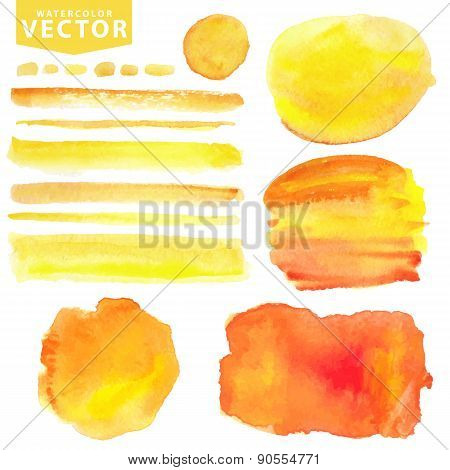 Watercolor stains,brushes.Orange,yellow.Summer sun
