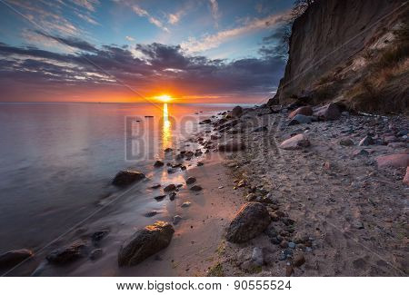 Beautiful Baltic Sea Shore With Big Cliff In Gdynia Orlowo.