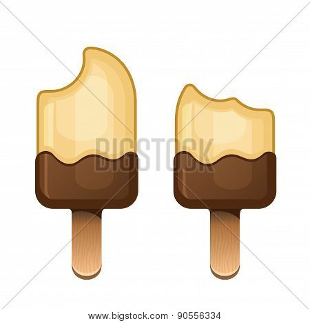 Chocolate Icecream Dessert Set on Wooden Stick.Vector