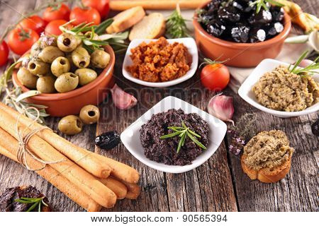 assorted olives and tapenade