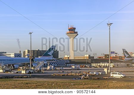 Cathay Cargo Jumbo With Freight At Rhein Main Airport Early Morning