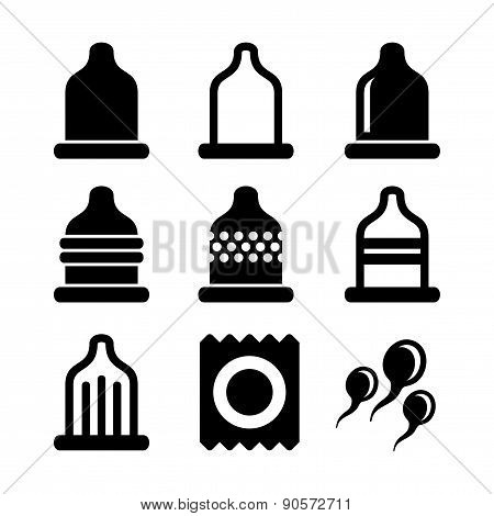 Condom Icons Set. Vector