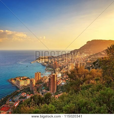 Monaco Montecarlo Principality Aerial View. Azure Coast. France