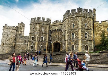 Unidentified Tourists Near The Exit From Medieval Windsor Castle