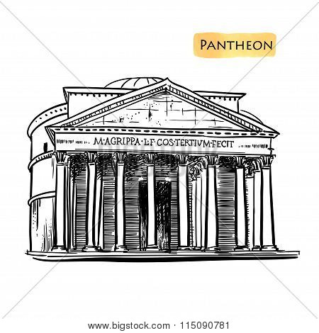 Rome building hand drawn vector illustration. Italian landmark Pantheon