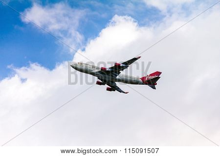 Boeing 747 Virgin Atlantic Gaining Altitude After Takeoff From  Heathrow Airport