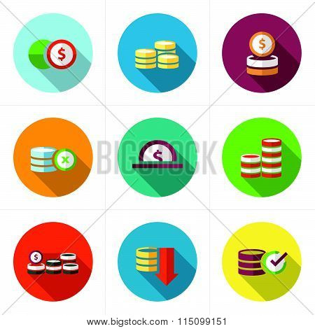 Coins Icons Set design flat vector design black color support eps10.