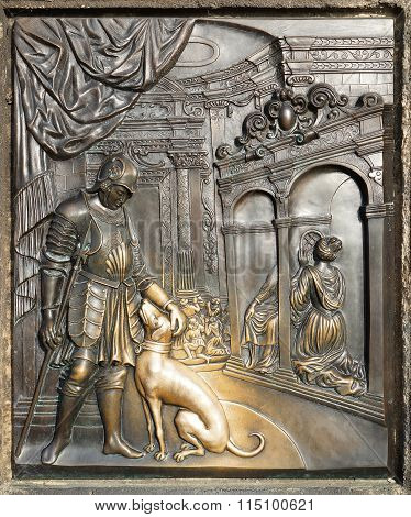Bronze Bas-relief Sculpture Depicting The Confession Of Queen Johanna