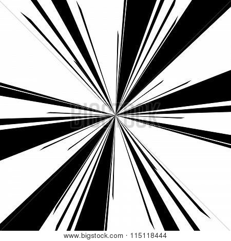 Radiating, Converging Lines. Abstract Monochrome Vector Element. Irregular Radial Lines.