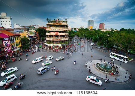 Hanoi old quarter at sunset in long exposure