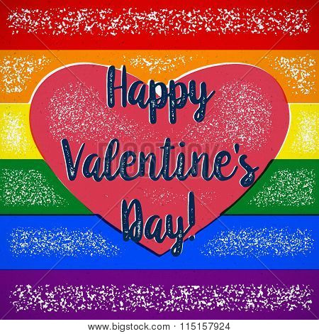 Rainbow gay themed Valentines Day card with shifted colors