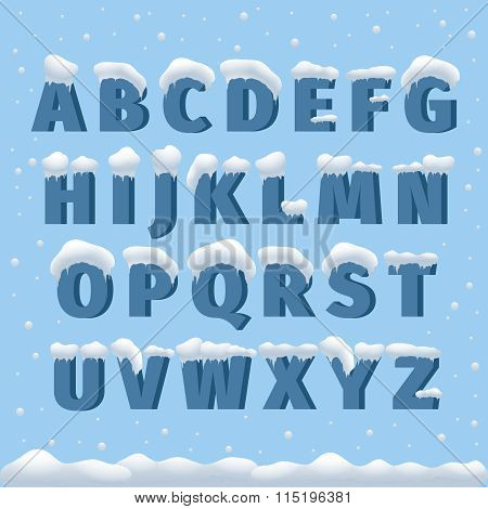 Winter vector alphabet with snow