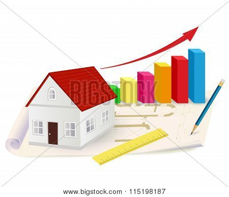 Growing Graph With House, Ruler And Pencil