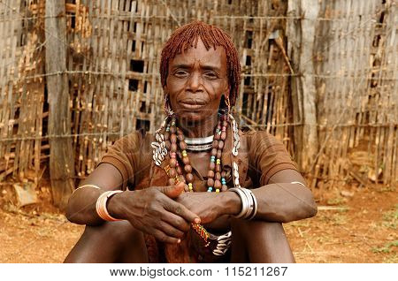 Ethnic  Hamer Woman In The Traditional Dress From Ethiopia