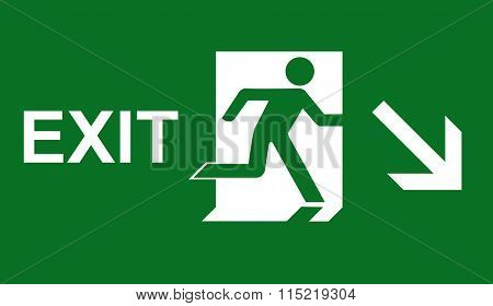 Emergency fire exit door and exit door. Green icon on white