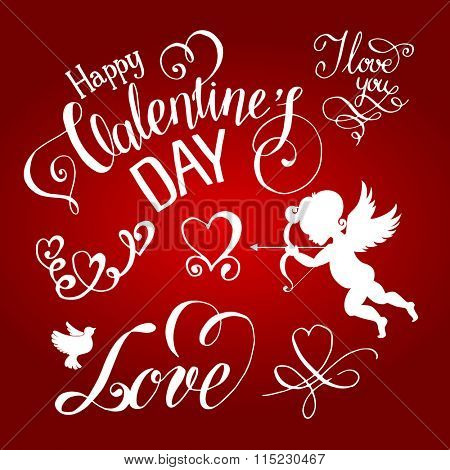 Valentines day  handdrawn lettering and calligraphy collection  on redbackground 