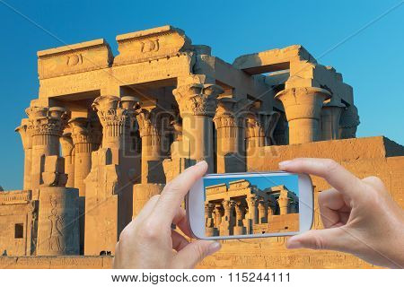Taking Pictures By Smart Phone In Kom Ombo Temple