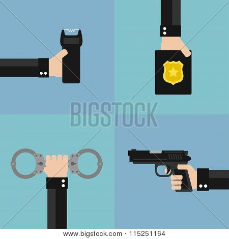 Police modern design flat set