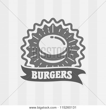 Vector Vintage Fast Food Logo, Icon Or Badge Concept With Burger. Hipster Burger Sign.