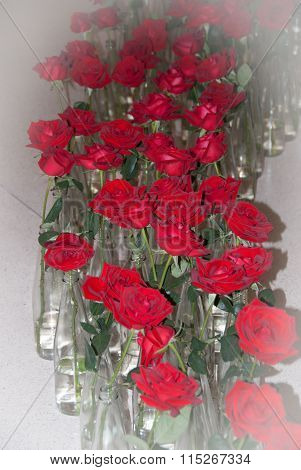 Red Roses Flower In Clear Bottlle