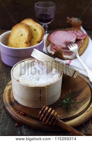 French Mont D'or Cheese And Red Wine