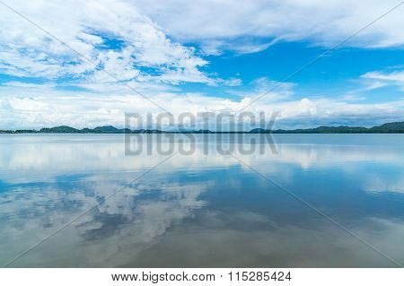 Reflex picture of sea and blue Sky at  Mangrove forest in Kung Krabaen Bay Chathaburi Province, Thailand