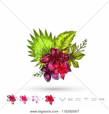 Tropical Bouquet Watercolor Hand Drawn Illustration