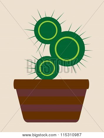 Vector Illustration. Home Cactus In A Pot Isolated Over Beige Background