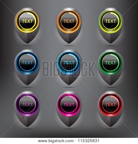 Black map markers set of 9.