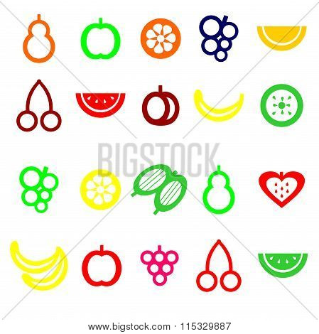 Set Of Colored Fruit Icons