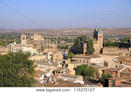 Toledo, Spain - August 24, 2012: Aerial View Of Toledo. The Puerta De Bisagra Nueva (the New Bisagra