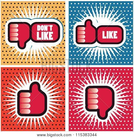 Pop Art Comic Style Banners With Thumbs Up Button - Like Button Thumbs Down Button - Don't Like